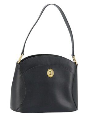 Authentic Christian Dior Shoulder Bag Leather Black Gold